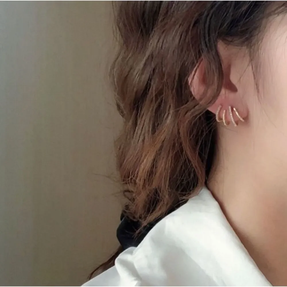 18K Thick Gold Plated Polly Pave Claw Hoops Stud Earrings